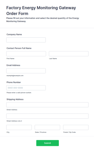 Factory Energy Monitoring Gateway Order Form Template