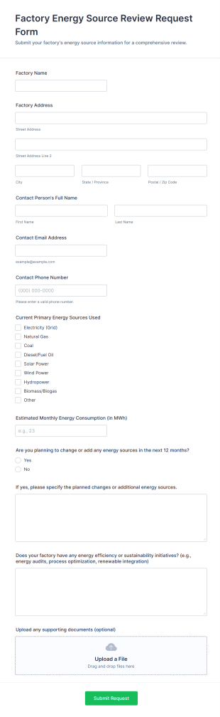Factory Energy Source Review Request Form Template