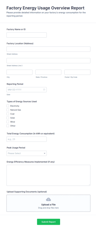 Factory Energy Usage Overview Report Form Template