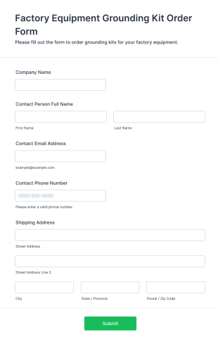 Factory Equipment Grounding Kit Order Form Template