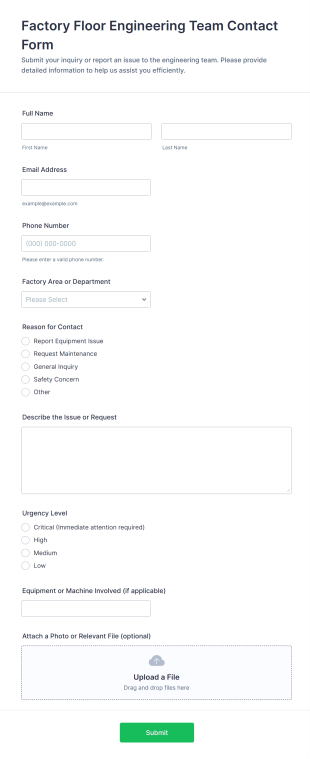 Factory Floor Engineering Team Contact Form Template
