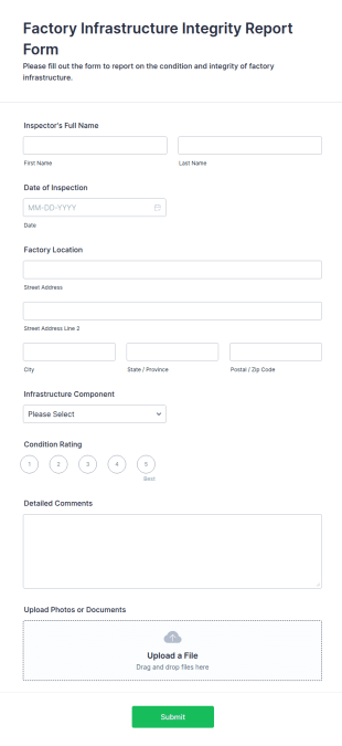 Factory Infrastructure Integrity Report Form Template