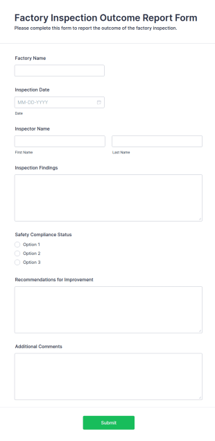 Factory Inspection Outcome Report Form Template