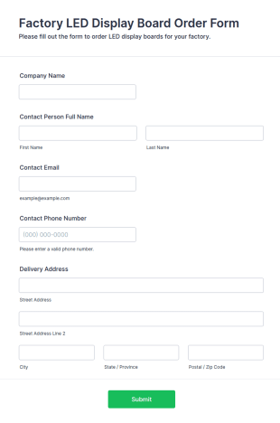 Factory LED Display Board Order Form Template