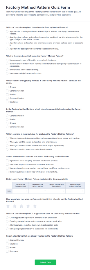 Factory Method Pattern Quiz Form Template