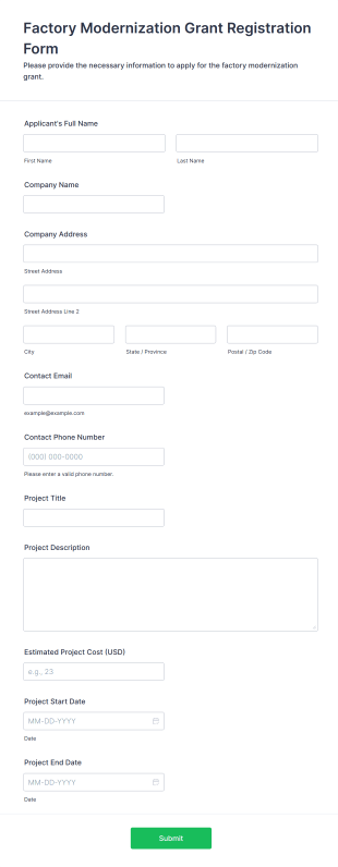 Factory Modernization Grant Registration Form Template