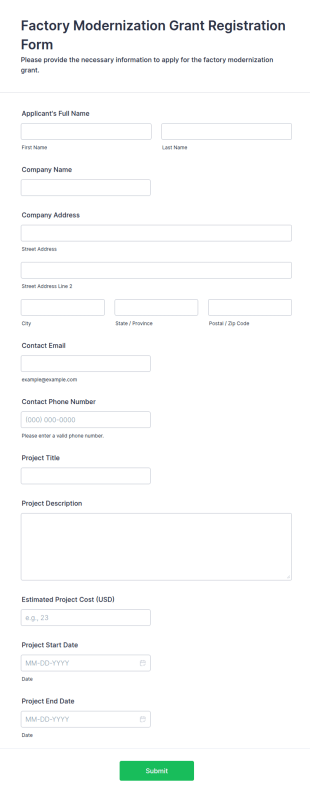 Factory Modernization Grant Registration Form Template