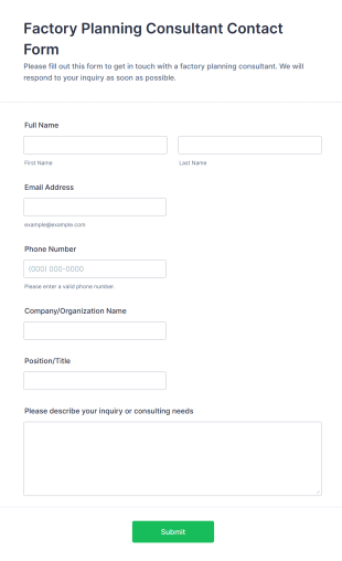 Factory Planning Consultant Contact Form Template