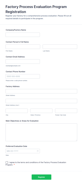 Factory Process Evaluation Program Registration Form Template