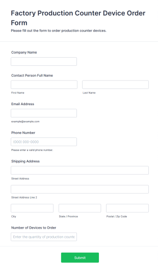 Factory Production Counter Device Order Form Template