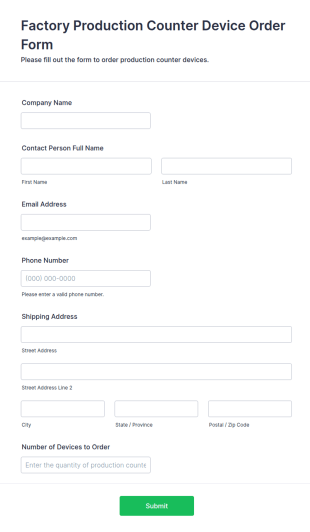 Factory Production Counter Device Order Form Template