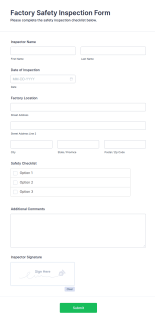 Factory Safety Inspection Form Template