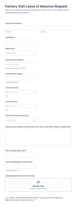 Factory Visit Leave Of Absence Request Form Template