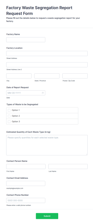 Factory Waste Segregation Report Request Form Template