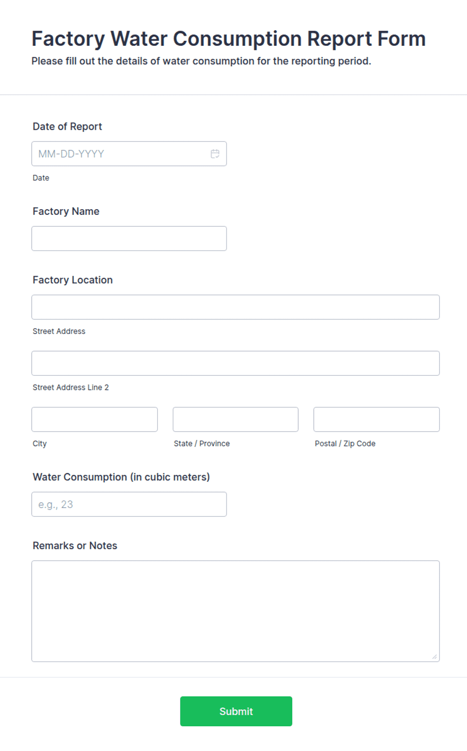 Factory Water Consumption Report Form Template | Jotform