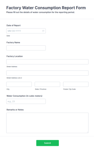 Factory Water Consumption Report Form Template
