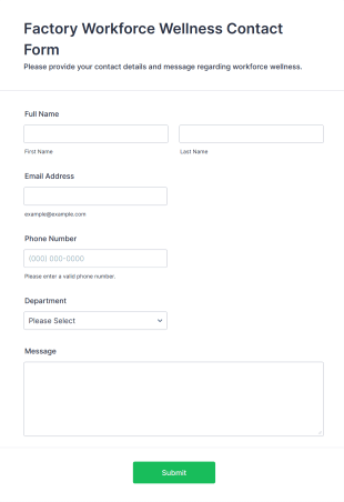 Factory Workforce Wellness Contact Form Template