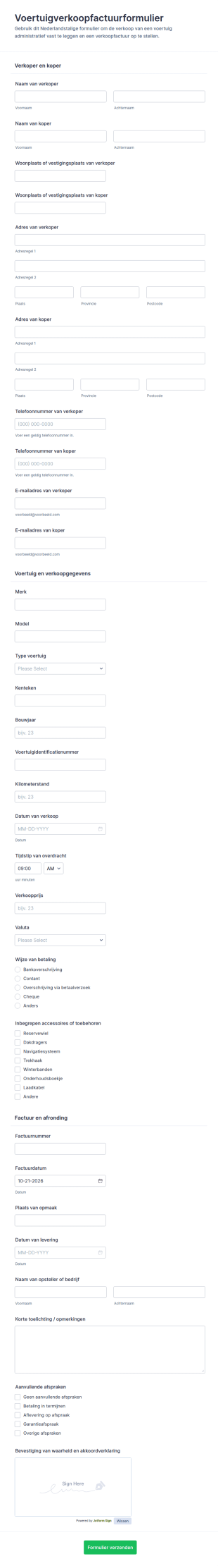 Factuurformulier Voor Verkoop Van Voertuigen