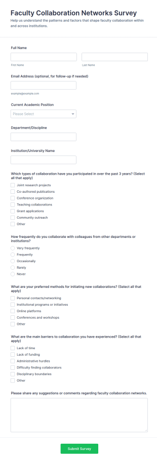 Faculty Collaboration Networks Survey Form Template