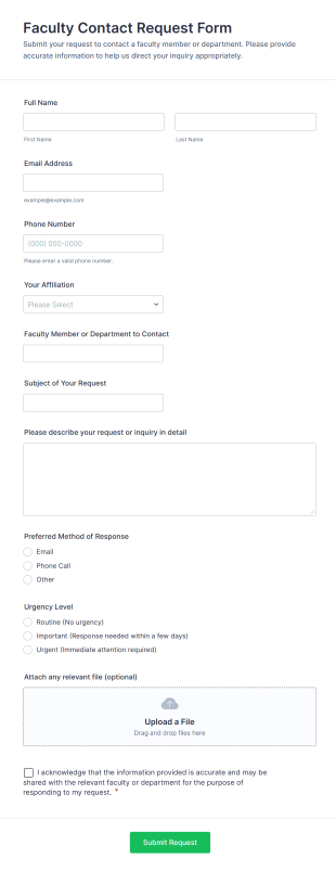 Faculty Contact Request Form Template