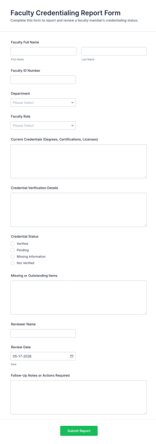 Faculty Credentialing Report Form Template