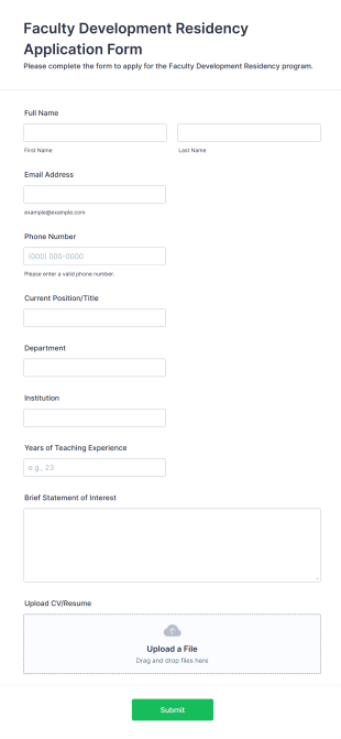 Faculty Development Residency Application Form Form Template