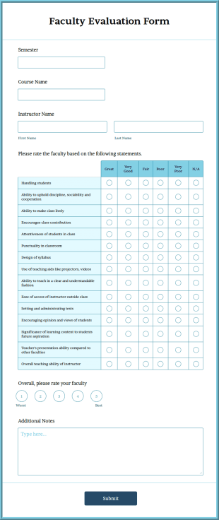 Faculty Evaluation Form Template