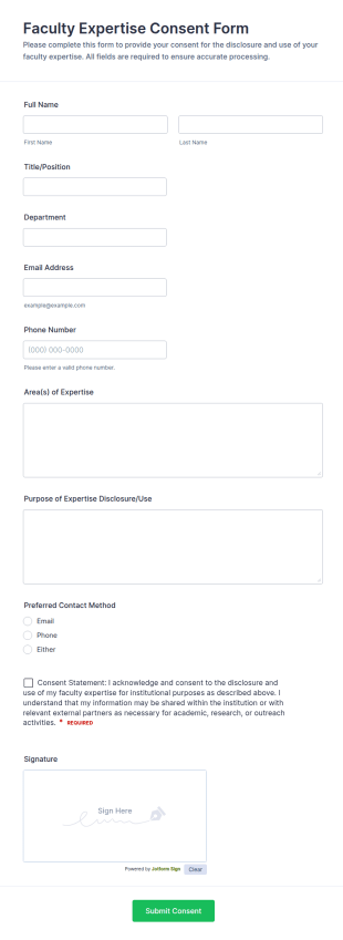 Faculty Expertise Consent Form Template