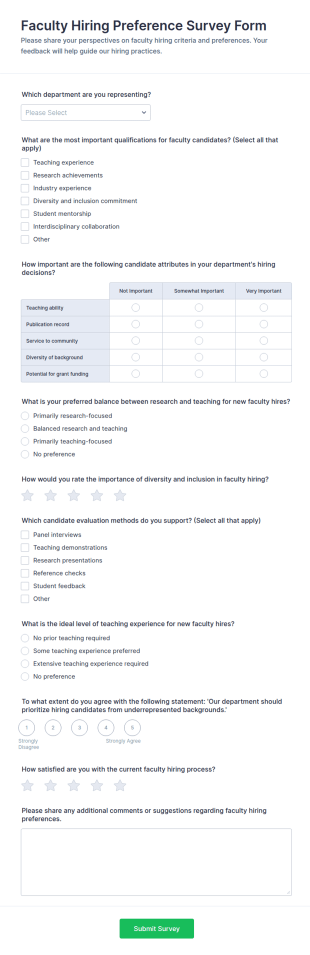 Faculty Hiring Preference Survey Form Template