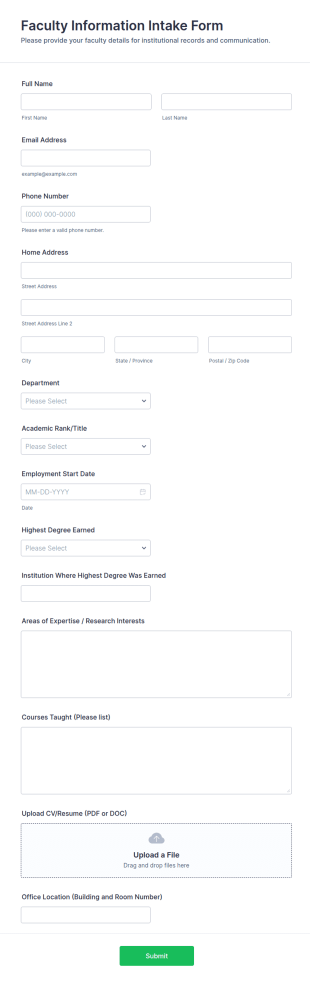 Faculty Information Intake Form Template