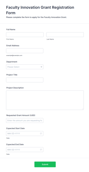Faculty Innovation Grant Registration Form Template