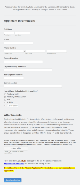 Faculty Job Application Form Template