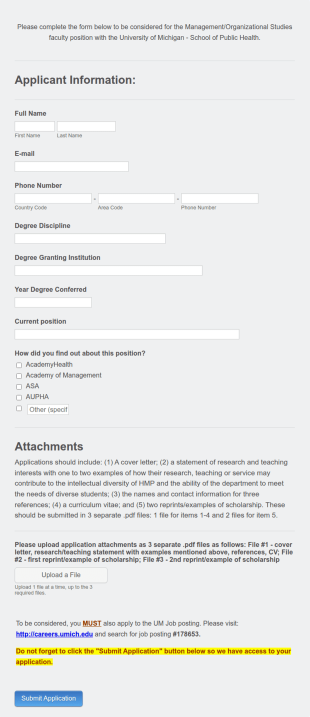 Faculty Job Application Form Template