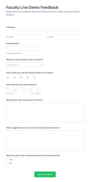 Faculty Live Demo Feedback Form Template