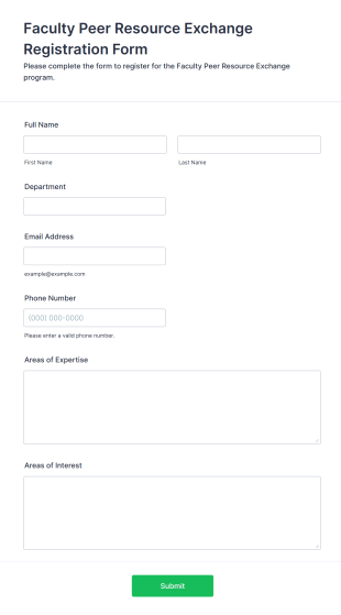 Faculty Peer Resource Exchange Registration Form Template