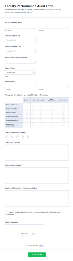 Faculty Performance Audit Form Template