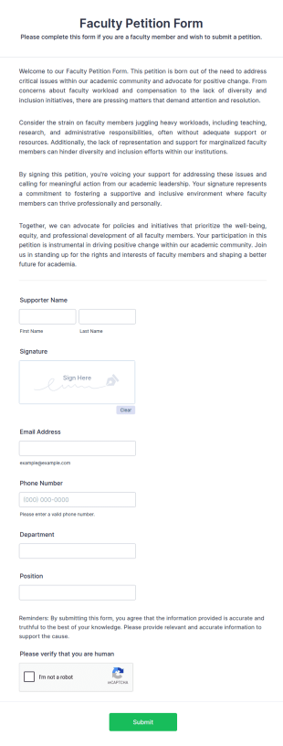Faculty Petition Form Template