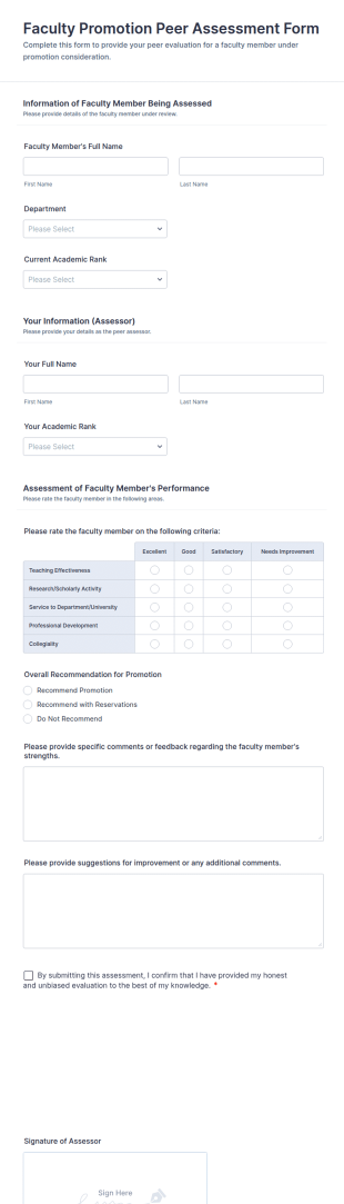 Faculty Promotion Peer Assessment Form Template