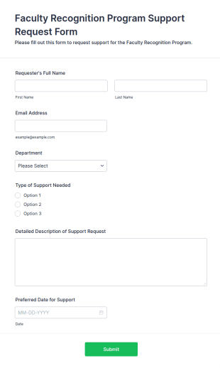 Faculty Recognition Program Support Request Form Template