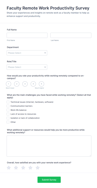 Faculty Remote Work Productivity Survey Form Template