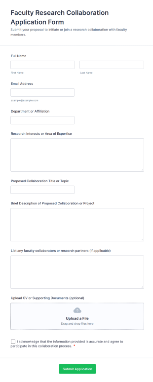 Faculty Research Collaboration Application Form Form Template