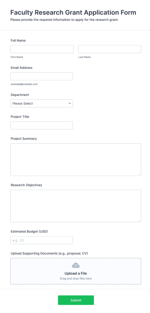 Faculty Research Grant Application Form Template