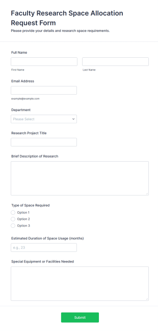 Faculty Research Space Allocation Request Form Form Template