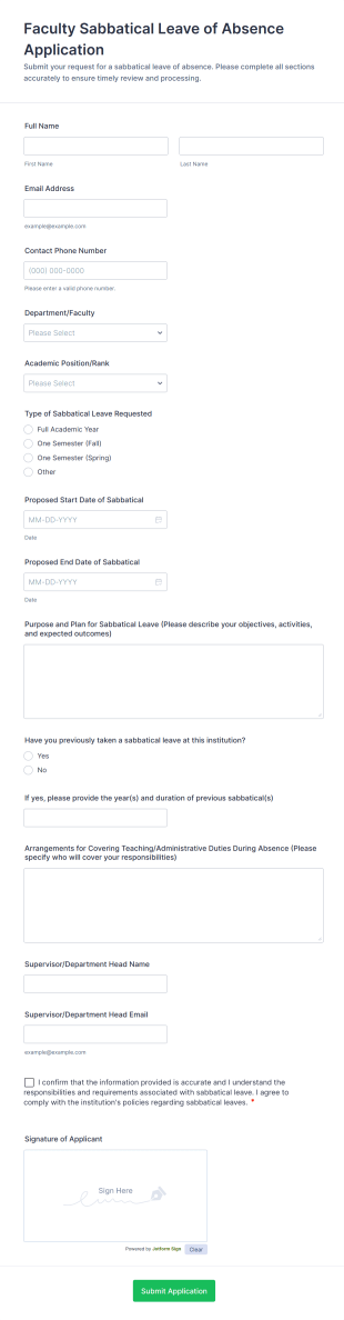 Faculty Sabbatical Leave Of Absence Application Form Template