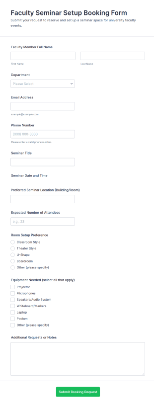 Faculty Seminar Setup Booking Form Template