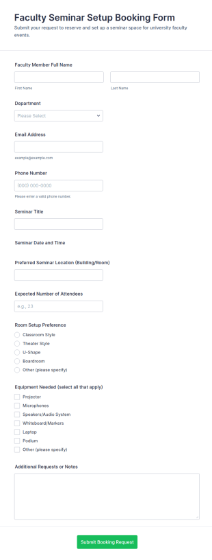 Faculty Seminar Setup Booking Form Template