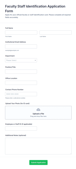 Faculty Staff Identification Application Form Template