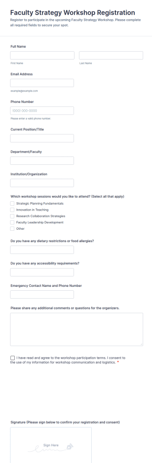 Faculty Strategy Workshop Registration Form Template
