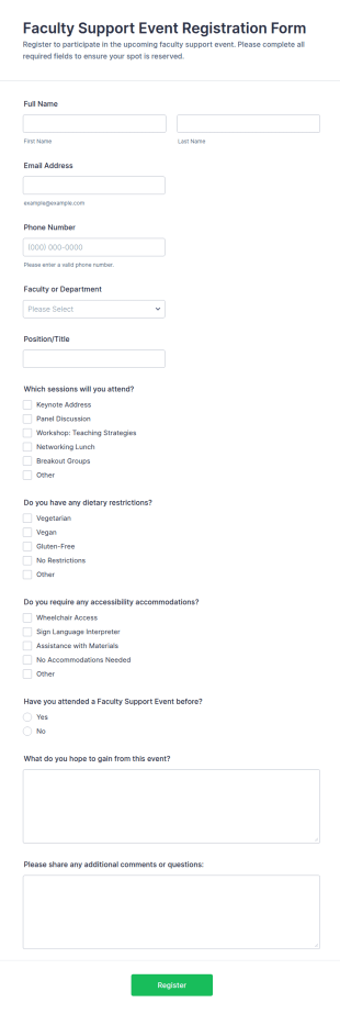 Faculty Support Event Registration Form Template