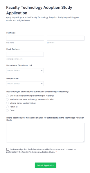 Faculty Technology Adoption Study Application Form Template